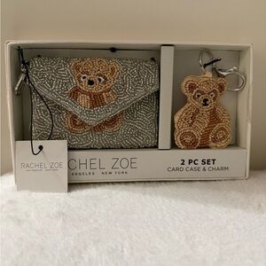 NWT Rachel Zoe Silver Beaded Card Holder with Bear Design